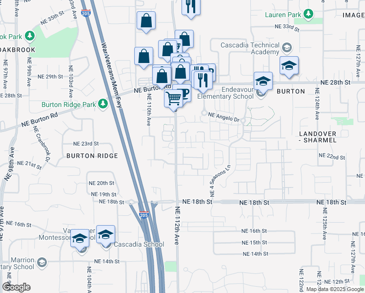 map of restaurants, bars, coffee shops, grocery stores, and more near 2301 Northeast 112th Avenue in Vancouver