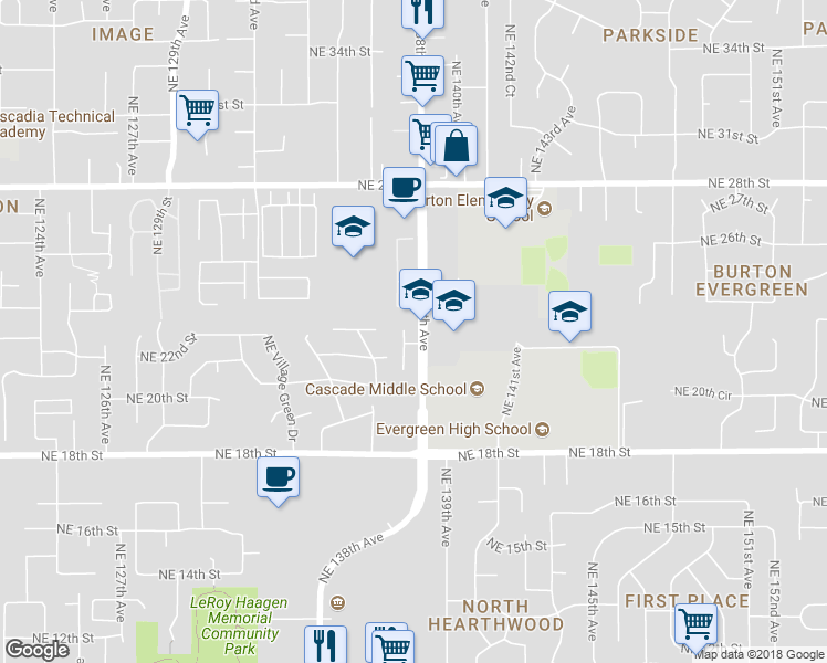 map of restaurants, bars, coffee shops, grocery stores, and more near 2213 Northeast 137th Court in Vancouver