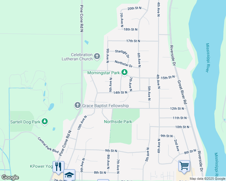 map of restaurants, bars, coffee shops, grocery stores, and more near 1402 9th Avenue North in Sartell