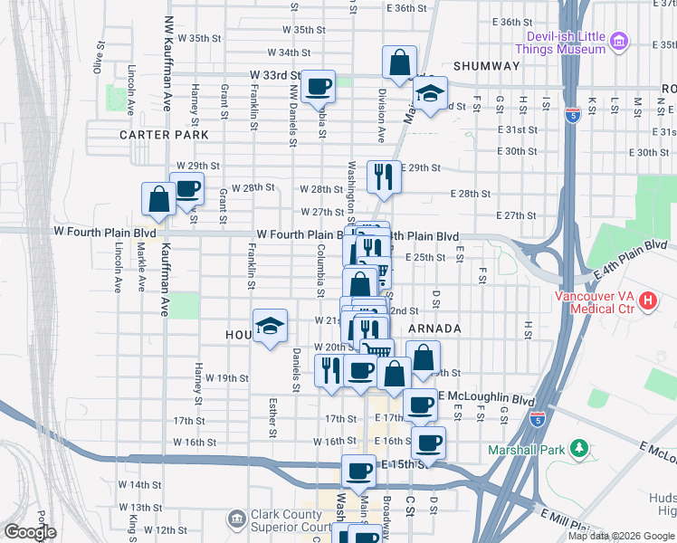 map of restaurants, bars, coffee shops, grocery stores, and more near 150 West 24th Street in Vancouver