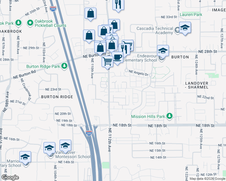 map of restaurants, bars, coffee shops, grocery stores, and more near 2301 Northeast 112th Avenue in Vancouver