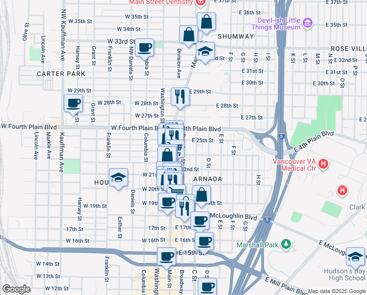map of restaurants, bars, coffee shops, grocery stores, and more near 2409 Broadway Street in Vancouver