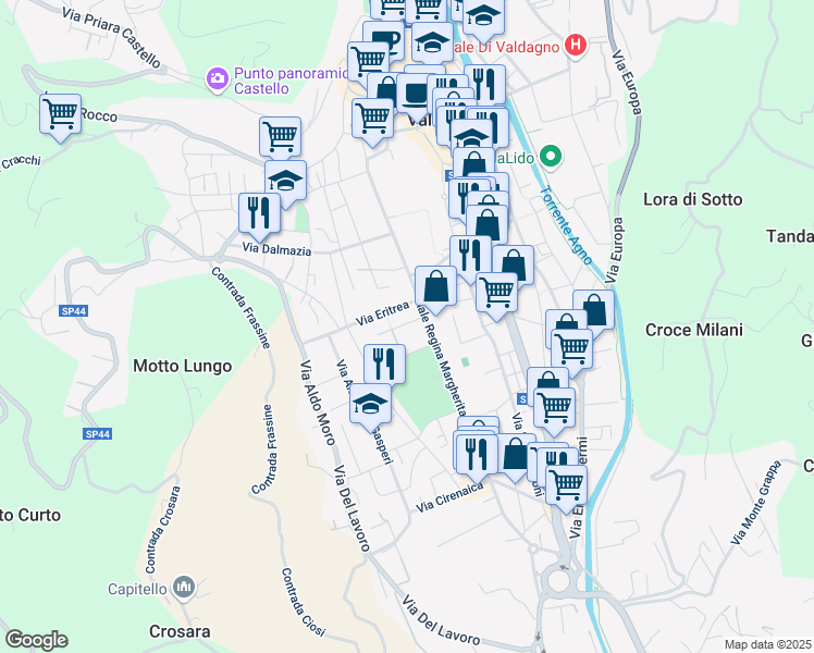 map of restaurants, bars, coffee shops, grocery stores, and more near 3 Via Somalia in Valdagno