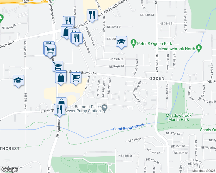 map of restaurants, bars, coffee shops, grocery stores, and more near 2212 Northeast 79th Avenue in Vancouver