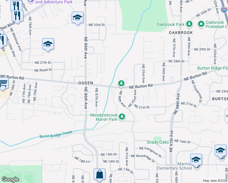 map of restaurants, bars, coffee shops, grocery stores, and more near 8911 Northeast Burton Road in Vancouver