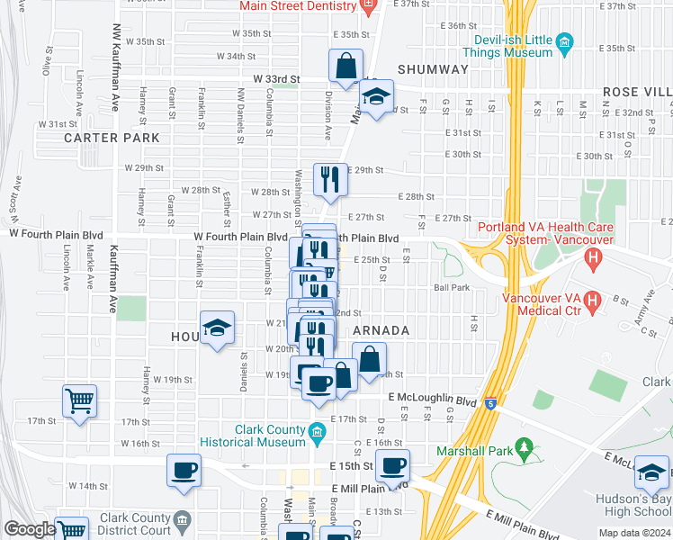 map of restaurants, bars, coffee shops, grocery stores, and more near 2409 Broadway Street in Vancouver