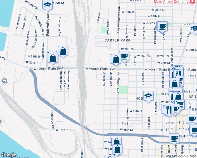 map of restaurants, bars, coffee shops, grocery stores, and more near 1203 West 24th Street in Vancouver