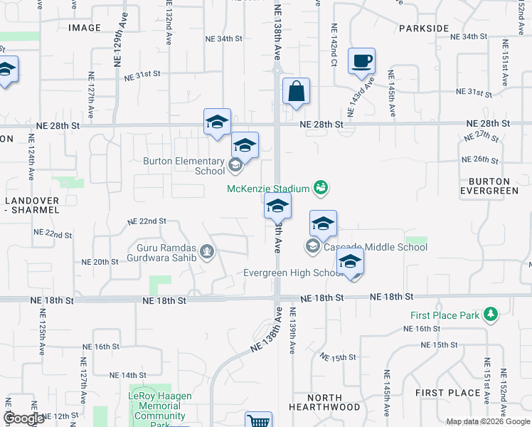 map of restaurants, bars, coffee shops, grocery stores, and more near 2210 Northeast 137th Court in Vancouver