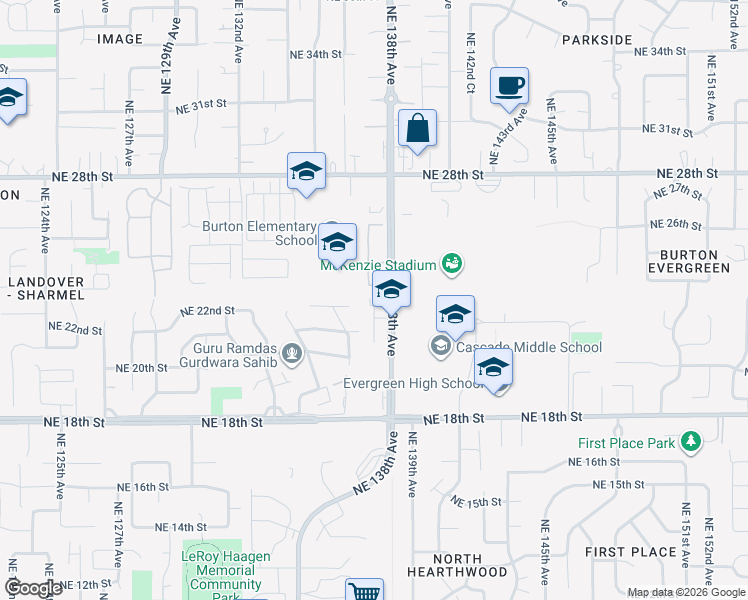 map of restaurants, bars, coffee shops, grocery stores, and more near 2210 Northeast 137th Court in Vancouver