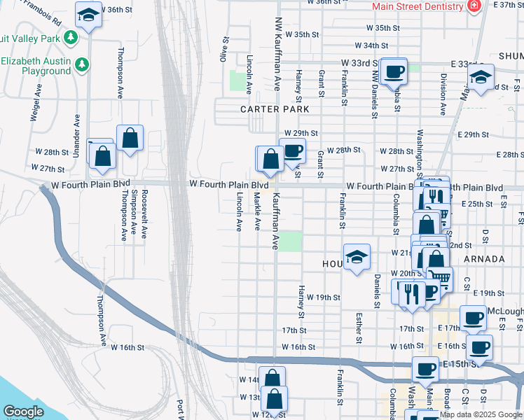 map of restaurants, bars, coffee shops, grocery stores, and more near 1015 West 24th Street in Vancouver