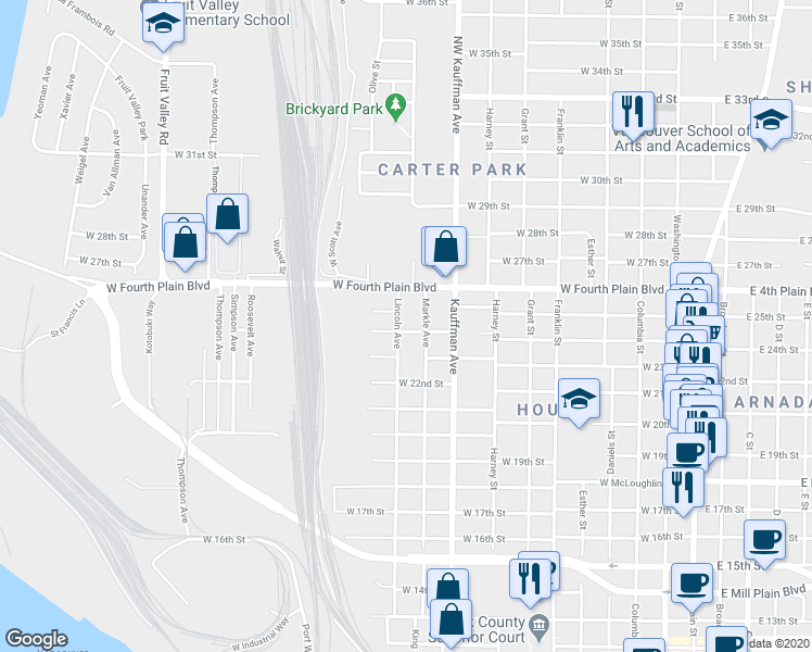 map of restaurants, bars, coffee shops, grocery stores, and more near 1203 West 24th Street in Vancouver