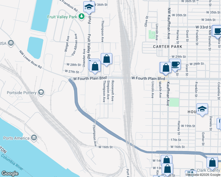 map of restaurants, bars, coffee shops, grocery stores, and more near 2401 Simpson Avenue in Vancouver