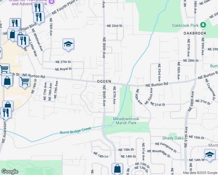 map of restaurants, bars, coffee shops, grocery stores, and more near 2301 Northeast 86th Avenue in Vancouver