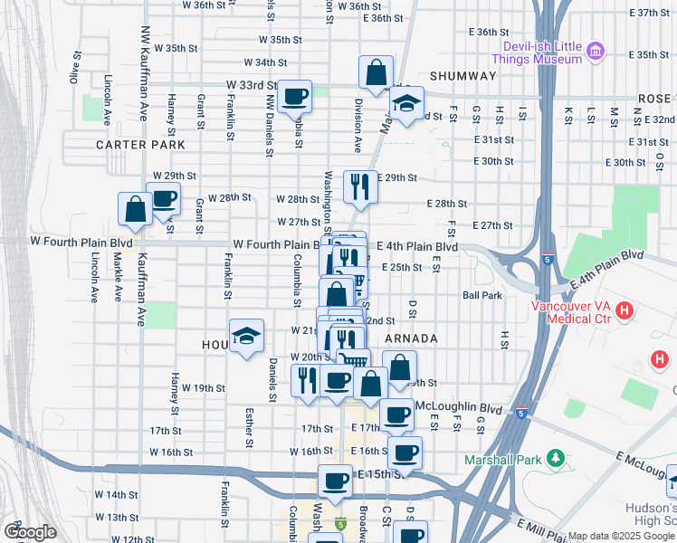 map of restaurants, bars, coffee shops, grocery stores, and more near in Vancouver