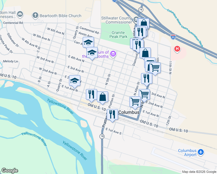map of restaurants, bars, coffee shops, grocery stores, and more near 504 East 2nd Avenue North in Columbus