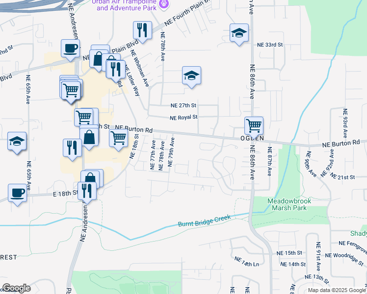 map of restaurants, bars, coffee shops, grocery stores, and more near 2212 Northeast 79th Avenue in Vancouver