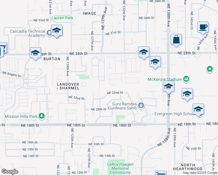 map of restaurants, bars, coffee shops, grocery stores, and more near 2300 Northeast 130th Avenue in Vancouver