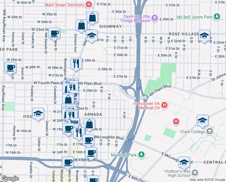 map of restaurants, bars, coffee shops, grocery stores, and more near 650 East 25th Street in Vancouver