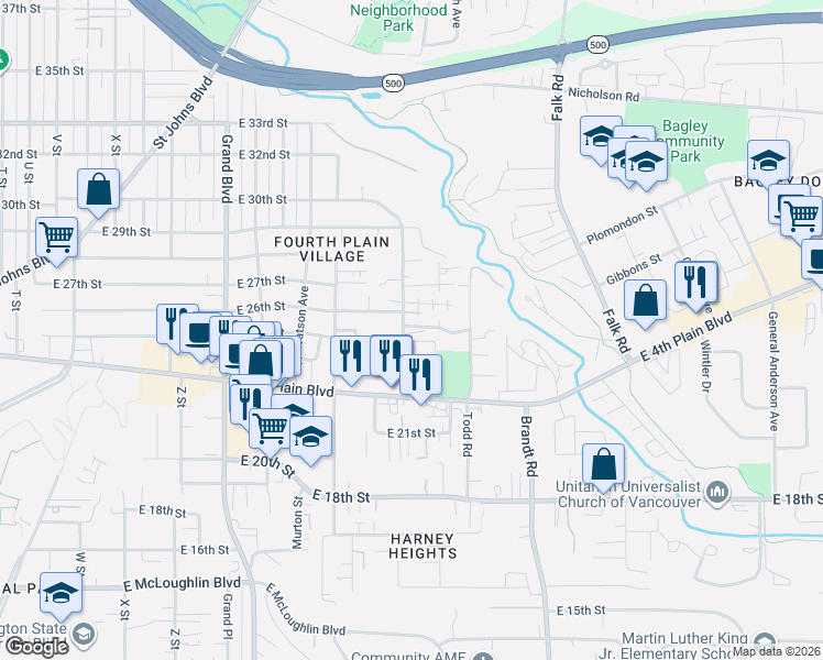 map of restaurants, bars, coffee shops, grocery stores, and more near 2505 Neals Lane in Vancouver