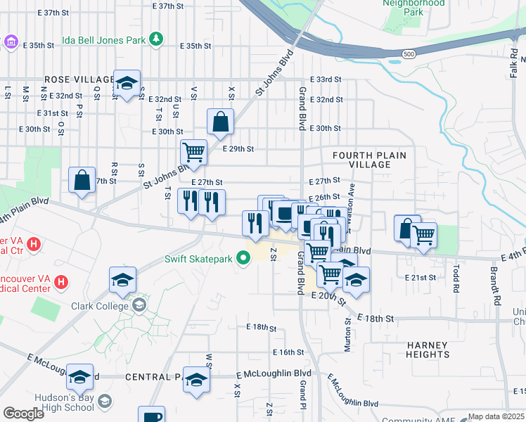 map of restaurants, bars, coffee shops, grocery stores, and more near 2512 East 25th Street in Vancouver