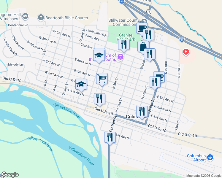 map of restaurants, bars, coffee shops, grocery stores, and more near 504 E 2nd Ave N in Columbus