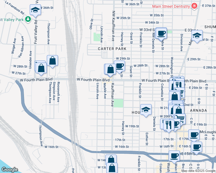 map of restaurants, bars, coffee shops, grocery stores, and more near 2413 Markle Avenue in Vancouver