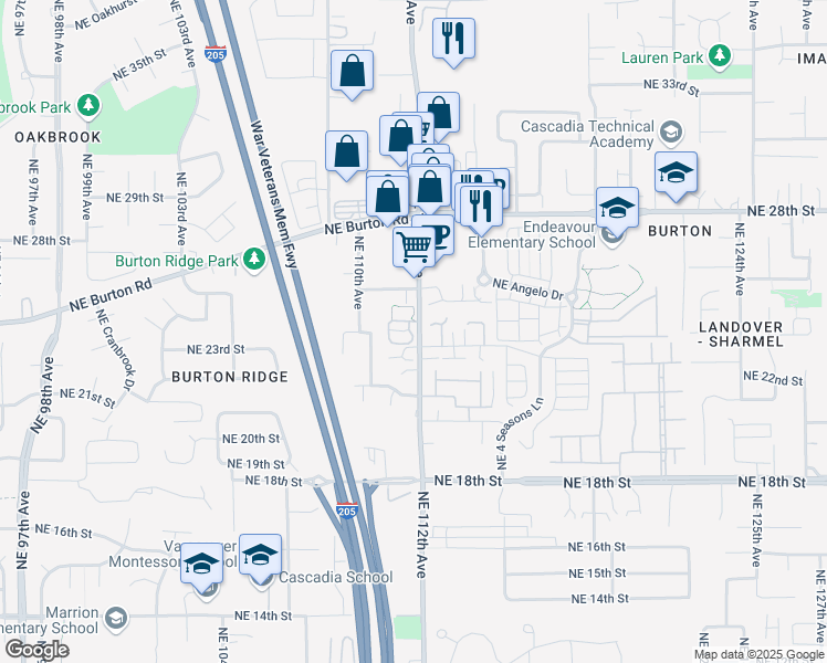 map of restaurants, bars, coffee shops, grocery stores, and more near 2301 Northeast 112th Avenue in Vancouver