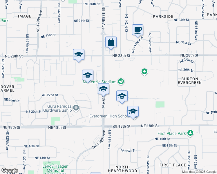 map of restaurants, bars, coffee shops, grocery stores, and more near 2213 Northeast 137th Court in Vancouver