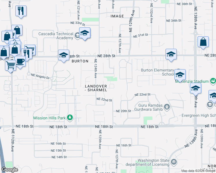 map of restaurants, bars, coffee shops, grocery stores, and more near 2211 Northeast 125th Avenue in Vancouver