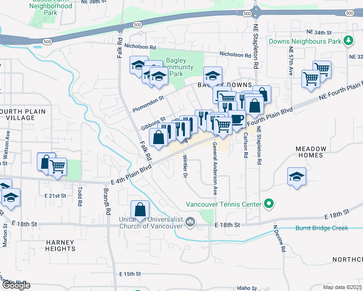 map of restaurants, bars, coffee shops, grocery stores, and more near 4400 East 4th Plain Boulevard in Vancouver