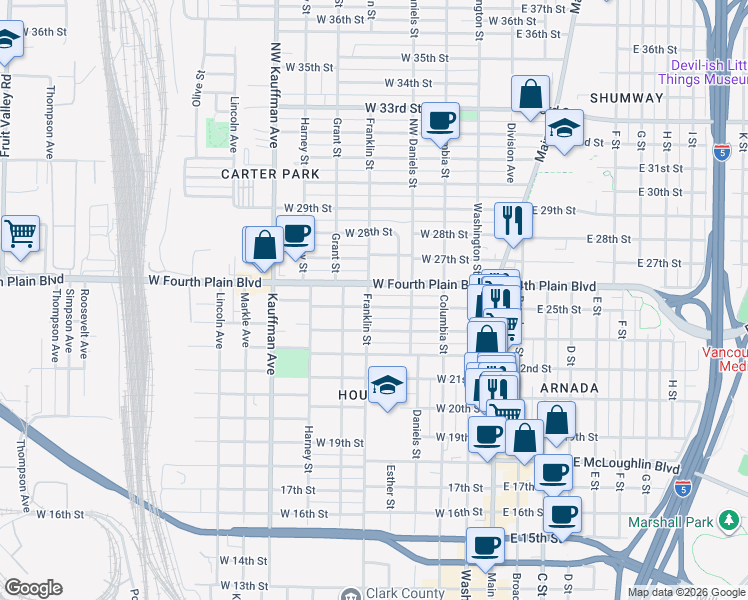 map of restaurants, bars, coffee shops, grocery stores, and more near 510 West 25th Street in Vancouver