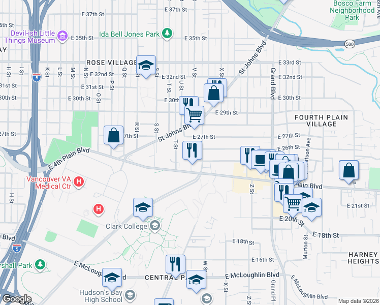 map of restaurants, bars, coffee shops, grocery stores, and more near 2109 East 26th Street in Vancouver