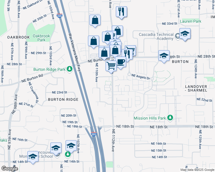 map of restaurants, bars, coffee shops, grocery stores, and more near 11011 Northeast 26th Street in Vancouver