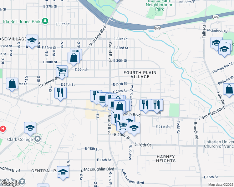 map of restaurants, bars, coffee shops, grocery stores, and more near 2615 Grand Boulevard in Vancouver