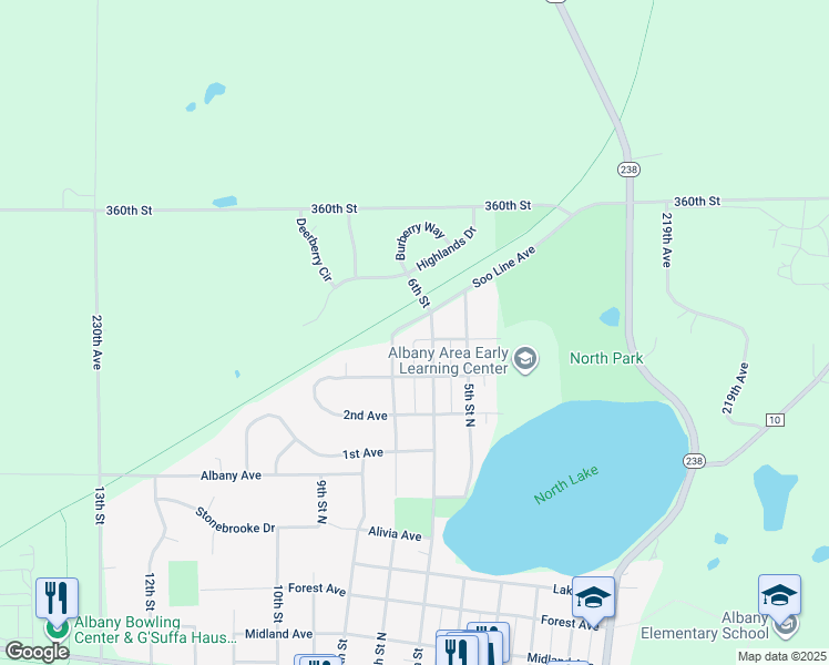 map of restaurants, bars, coffee shops, grocery stores, and more near 604 Highlands Drive in Albany