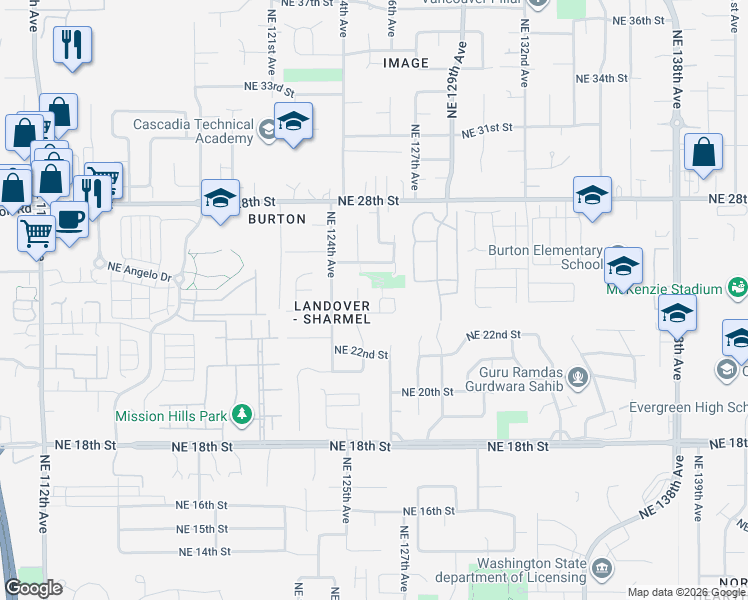 map of restaurants, bars, coffee shops, grocery stores, and more near 2417 Northeast 125th Avenue in Vancouver