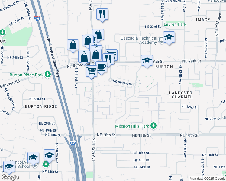 map of restaurants, bars, coffee shops, grocery stores, and more near 2401 Northeast 114th Court in Vancouver