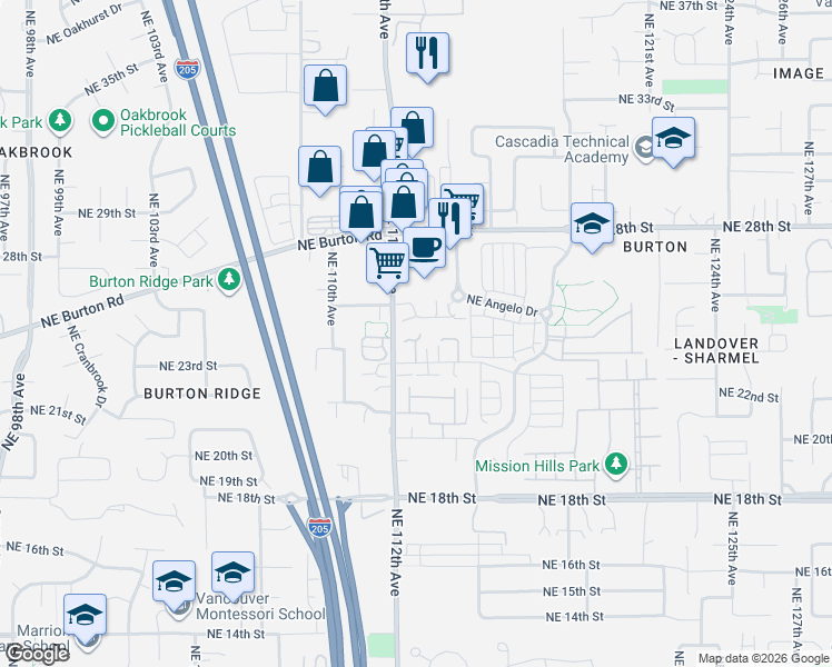 map of restaurants, bars, coffee shops, grocery stores, and more near 2417 Northeast 113th Court in Vancouver