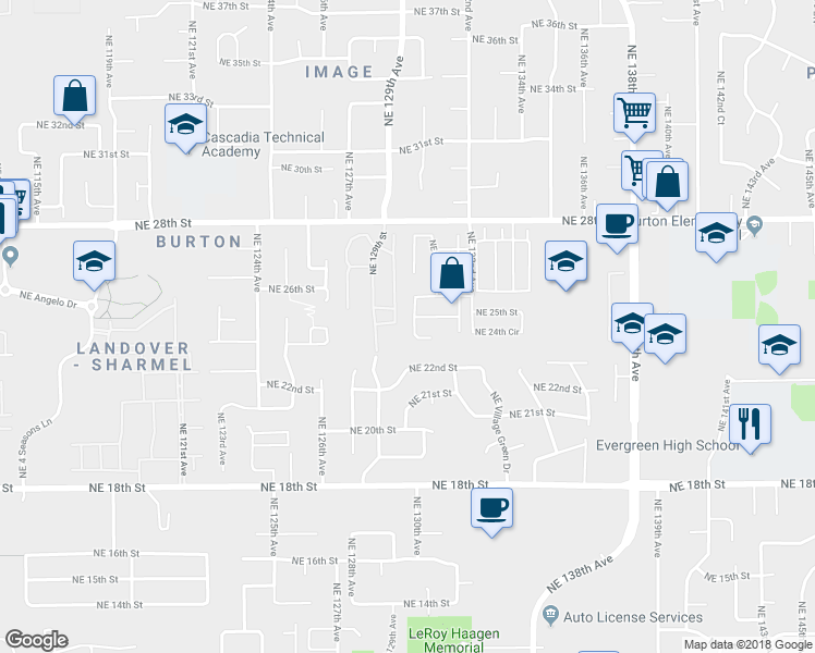 map of restaurants, bars, coffee shops, grocery stores, and more near 2506 Northeast 130th Avenue in Vancouver