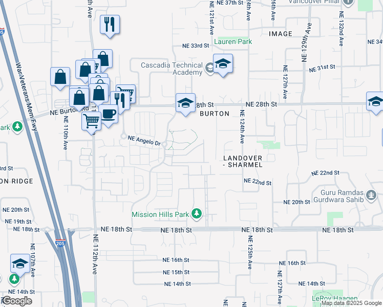 map of restaurants, bars, coffee shops, grocery stores, and more near 2401 Northeast 4 Seasons Lane in Vancouver