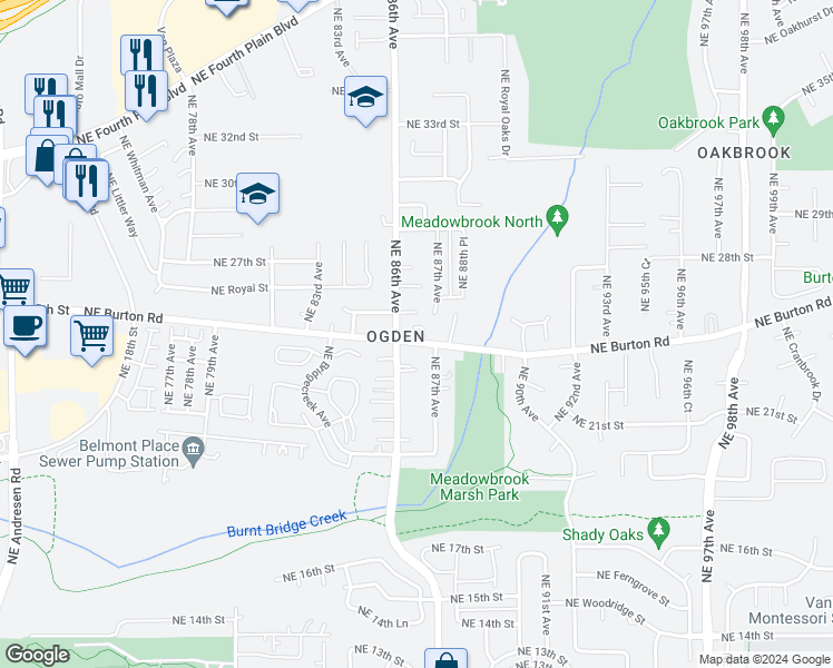 map of restaurants, bars, coffee shops, grocery stores, and more near 8617 Northeast 25th Circle in Vancouver
