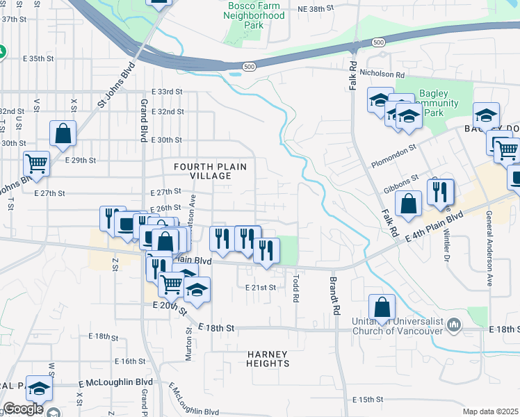 map of restaurants, bars, coffee shops, grocery stores, and more near 2613 Neals Lane in Vancouver