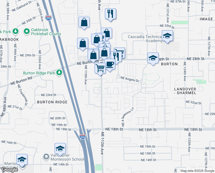 map of restaurants, bars, coffee shops, grocery stores, and more near 2417 Northeast 113th Court in Vancouver