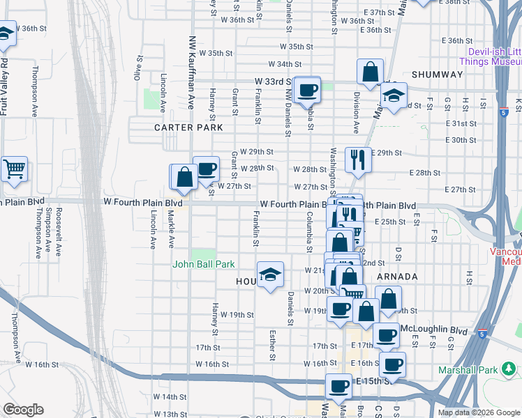 map of restaurants, bars, coffee shops, grocery stores, and more near 517 West 27th Street in Vancouver