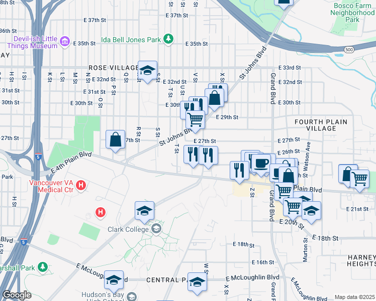 map of restaurants, bars, coffee shops, grocery stores, and more near 2103 East 27th Street in Vancouver