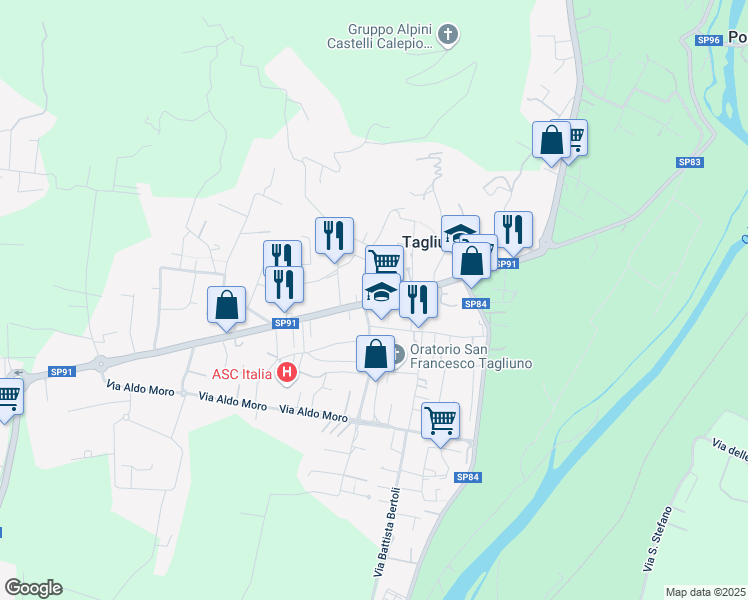 map of restaurants, bars, coffee shops, grocery stores, and more near 3 Vicolo Pagani Fratelli in Castelli Calepio