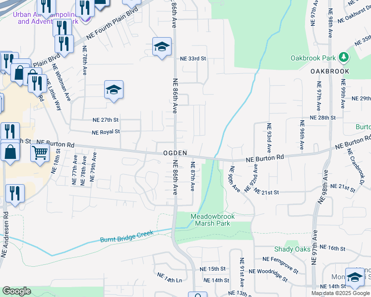 map of restaurants, bars, coffee shops, grocery stores, and more near 8617 Northeast 25th Circle in Vancouver