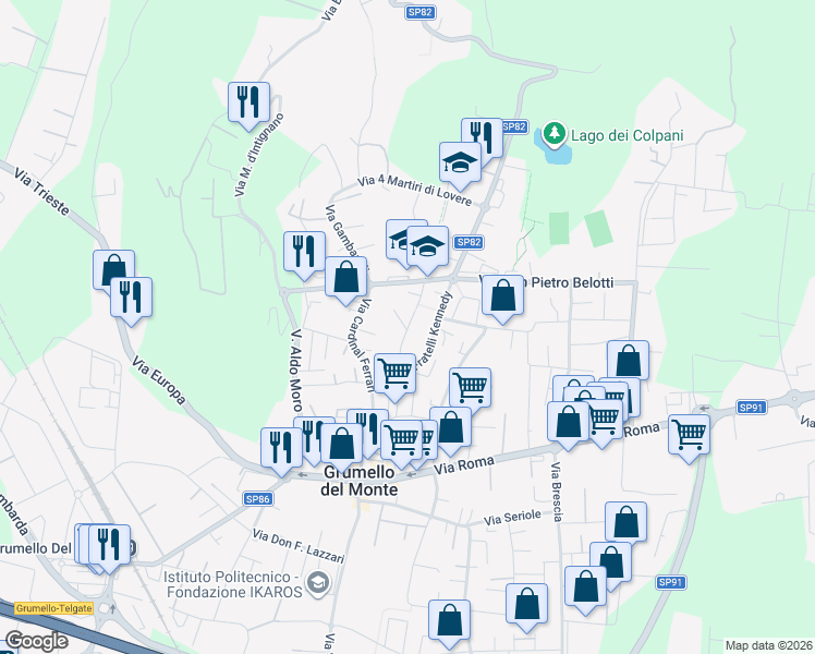 map of restaurants, bars, coffee shops, grocery stores, and more near 25 Via Medaglie D'Argento in Grumello del Monte