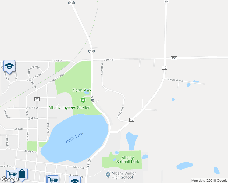 map of restaurants, bars, coffee shops, grocery stores, and more near 219th Avenue in Albany