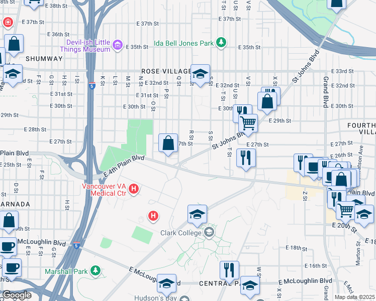 map of restaurants, bars, coffee shops, grocery stores, and more near 2610 R Street in Vancouver